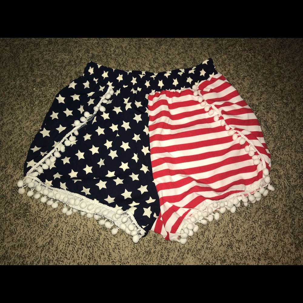 American Flag Shorts w/ Pom Poms